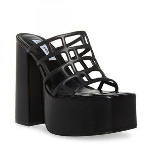 NWOB Steve Madden Black Leather Audrey Platform Heel Sandals